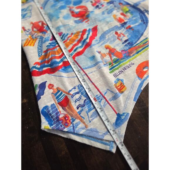 Ellen Negley Small Pool Scene Art Sol Tropical Blouse Shirt Beach Resort - Picture 7 of 8